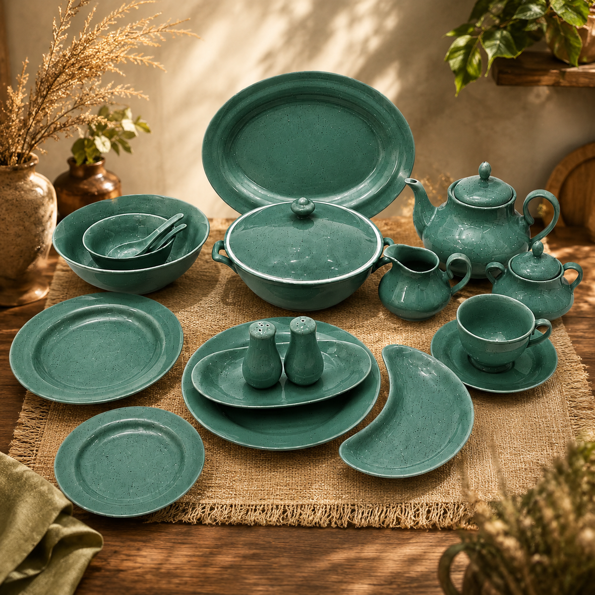 Luxury 72-Piece Green Speckled Dinnerware Set