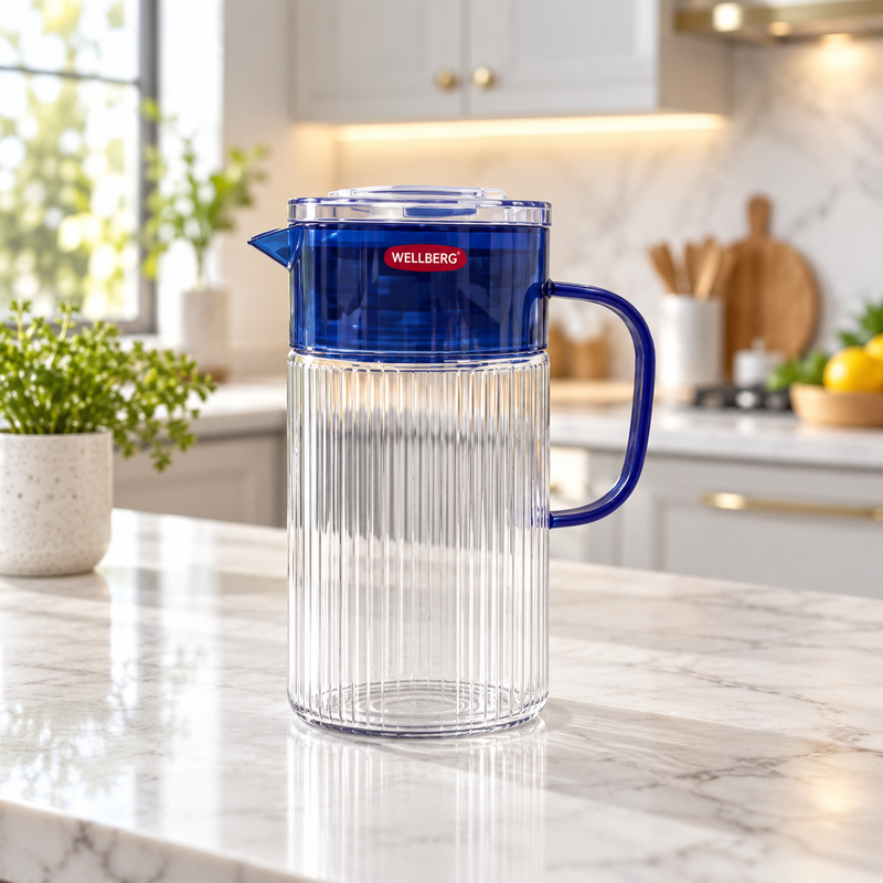 L1 Glass Water Jug with Blue Lid & Handle – 1400ml