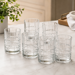 Premium Grid Textured Tumbler Glass 350 ml – Stylish Everyday Glass for Water, Juice & Soft Drinks