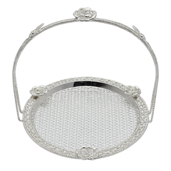 Floral Round Basket – Small Silver Decorative Serving & Display Basket
