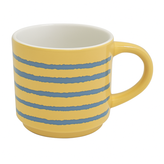 Yellow &amp; Blue Striped Ceramic Mug – Modern Coffee & Tea Cup