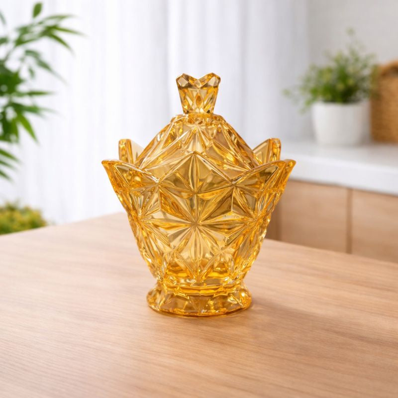 Amber Cut Glass Candy Jar with Lid - Habitt