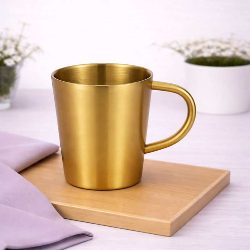 Golden Stainless Steel Tea Cup – 300ml | Luxury Gold Finish Mug for Coffee & Tea Lovers - Habitt