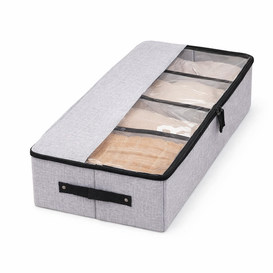 Non-Woven Transparent Shoe Organiser – Underbed Storage Bag with Clear Window & Zipper - Habitt