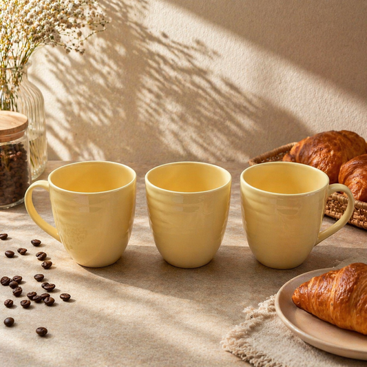Pack of 3 – Yellow Ceramic Coffee Cups, Stylish Small Tea & Espresso Mug Set - Habitt
