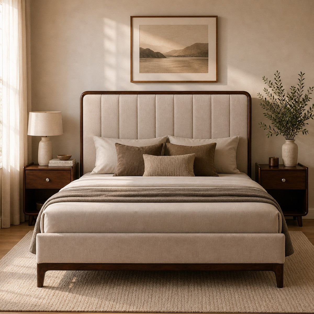 Aurra King Size Upholstered Bed | Modern Wooden King Bed with Padded Headboard - Habitt