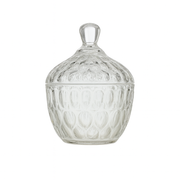 Clear Embossed Glass Candy Jar with Lid – 99 mm Decorative Sweet Container (1 Pc) - Habitt