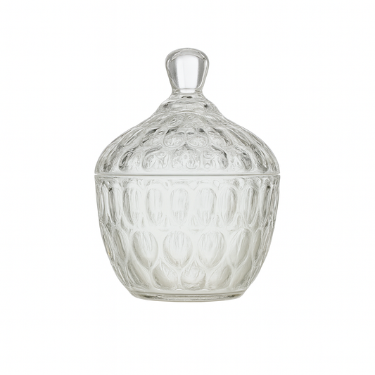 Clear Embossed Glass Candy Jar with Lid – 99 mm Decorative Sweet Container (1 Pc)