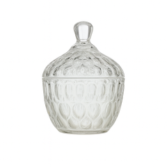 Clear Embossed Glass Candy Jar with Lid – 99 mm Decorative Sweet Container (1 Pc)