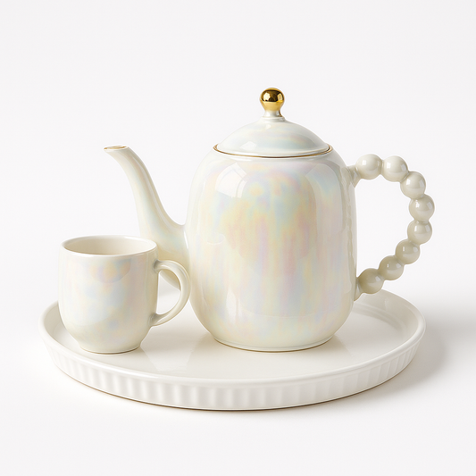 King Ceramic Revolving Tea Set – Premium Iridescent Porcelain