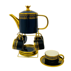 Luxury Tea Set with Stand – 15 Pieces | White or Black Finish