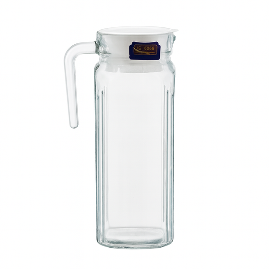 Clear Glass Jug 1150 ml with Handle & White Lid – Slim Premium Water & Juice Pitcher