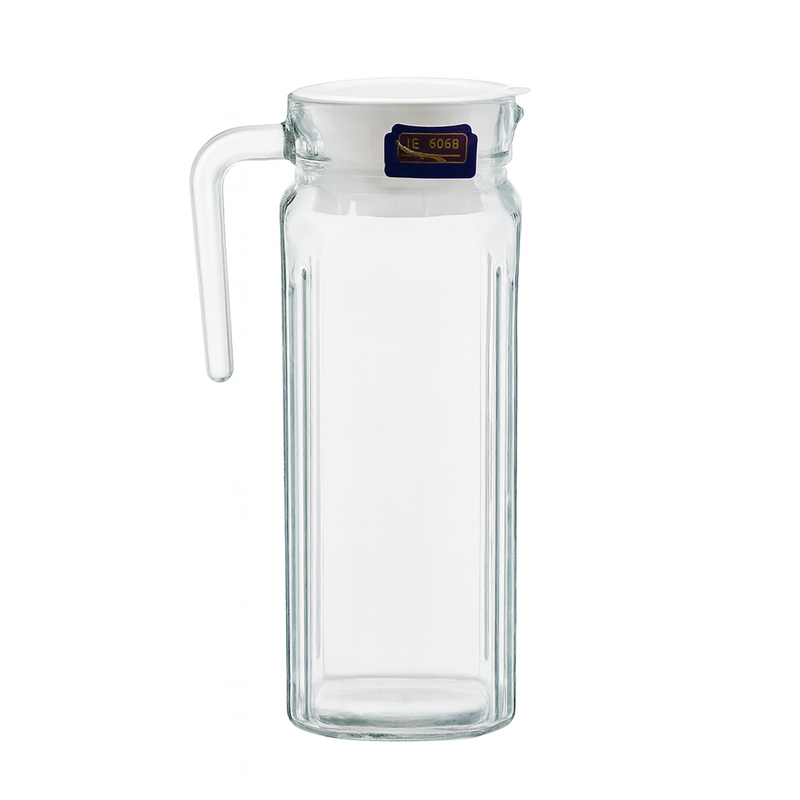 Clear Glass Jug 1150 ml with Handle & White Lid – Slim Premium Water & Juice Pitcher - Habitt