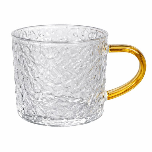 Textured Glass Mug with Golden Handle – Elegant Tea & Coffee Cup