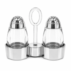 3 Pcs Salt & Pepper Set with Stand – Golden & Silver