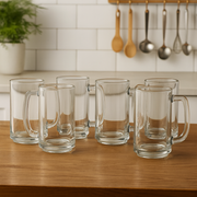 Clear Glass Juice Mug with Handle 410 ml – Set of 6 | Durable Drinkware for Home, Café & Bar - Habitt