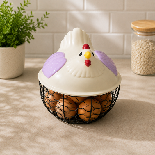 Chicken-Shaped Plastic Egg Storage Cage with Lid