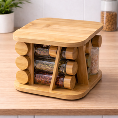 12-Piece Square Spice Jar Set with Bamboo Stand – Kitchen Organizer Rack - Habitt