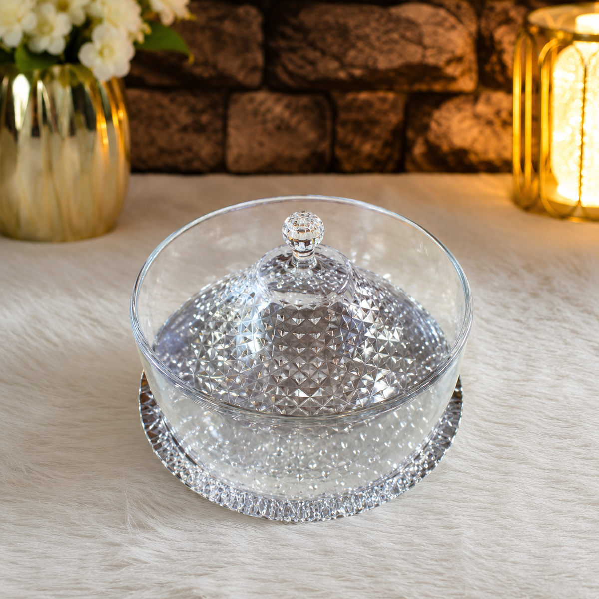 Assorted Luxury Glass Cake Stand with Dome Cover 13'' | Premium Cake Plate for Desserts & Pastries