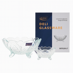 Clear Footed Pressed-Glass 7-Piece Fruit Bowl Set – Decorative Floral Embossed Design