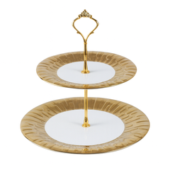 2 Tier Pastry Stand – White &amp; Gold Ceramic Dessert Stand