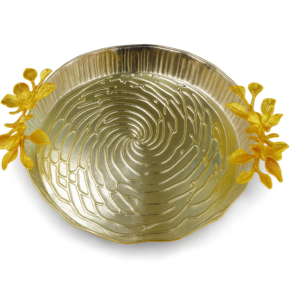 Floral Decorative Dish – Small, Medium and Large Sizes | Gold & Silver Accent Serving Dish