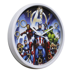 Heritage Pastel Wall Clock 12 Inch – Superhero Team Illustration with Gold Numerals & Kids Room Design (Plastic)