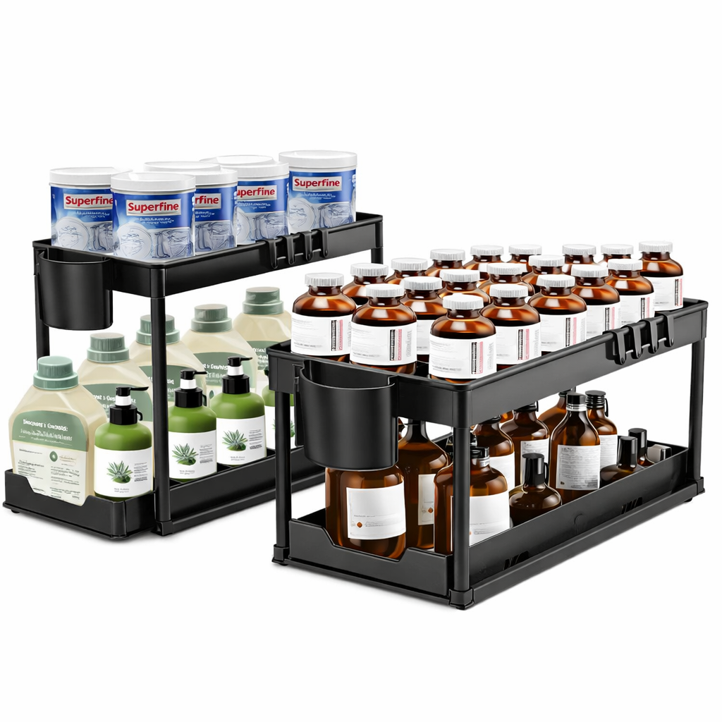 1PC 2 Layers Storage Rack – Multi-Purpose Kitchen & Bathroom Organizer Shelf - Habitt