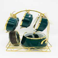 Luxury Soup Set with Stand – 22 Pieces | White, Black, Pink & Green