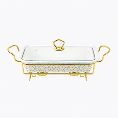 Elegant 11" Ceramic Casserole With Gold Metal Stand – Premium Serving & Warming Dish