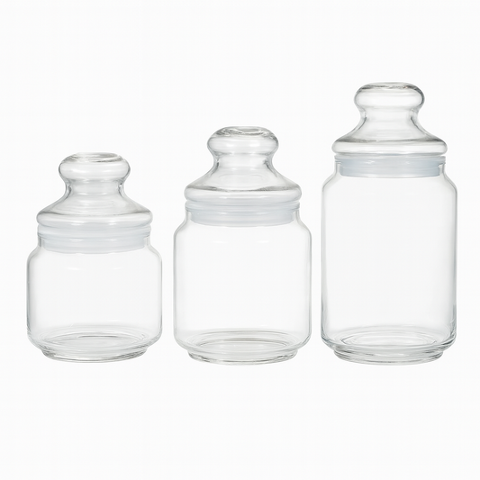Clear Pressed-Glass 3-Piece Storage Jar Set with Lids – 400 ml, 430 ml & 725 ml Airtight Containers