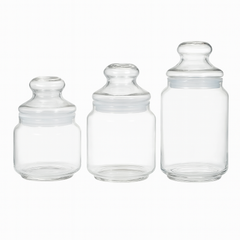 Clear Pressed-Glass 3-Piece Storage Jar Set with Lids – 400 ml, 430 ml & 725 ml Airtight Containers