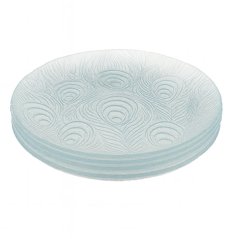 Clear Pressed-Glass Peacock-Pattern Dessert Plate Set – 6 Pieces, 178 mm Diameter - Habitt