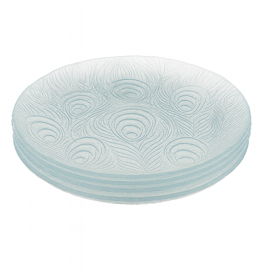 Clear Pressed-Glass Peacock-Pattern Dessert Plate Set – 6 Pieces, 178 mm Diameter