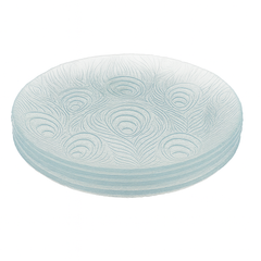 Clear Pressed-Glass Peacock-Pattern Dessert Plate Set – 6 Pieces, 178 mm Diameter
