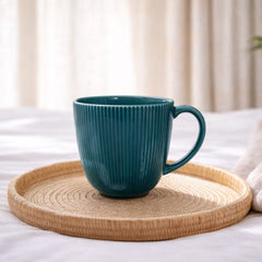 Ribbed Teal Ceramic Coffee Mug – Modern Gloss Finish Tea & Coffee Cup - Habitt