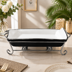 Luxury silver Chafing Dish with Ceramic Serving Tray | Buffet Food Warmer