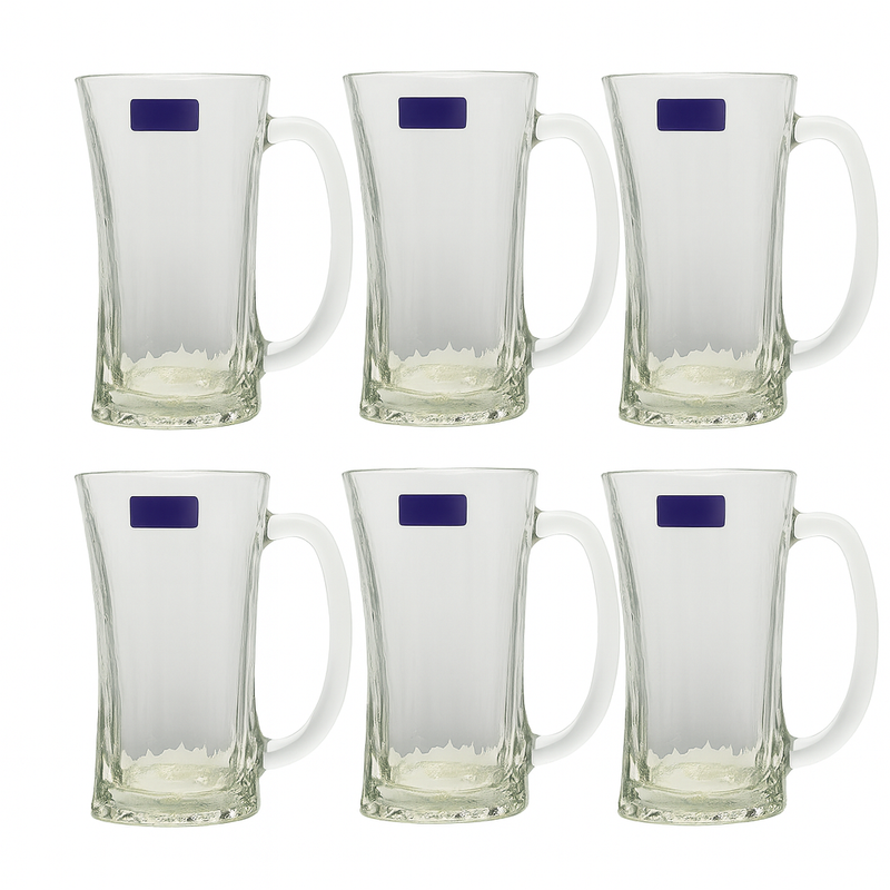 Wavy Textured Clear Glass Juice Mug 320 ml with Handle – Set of 6 | Stylish Drinkware for Home & Café - Habitt