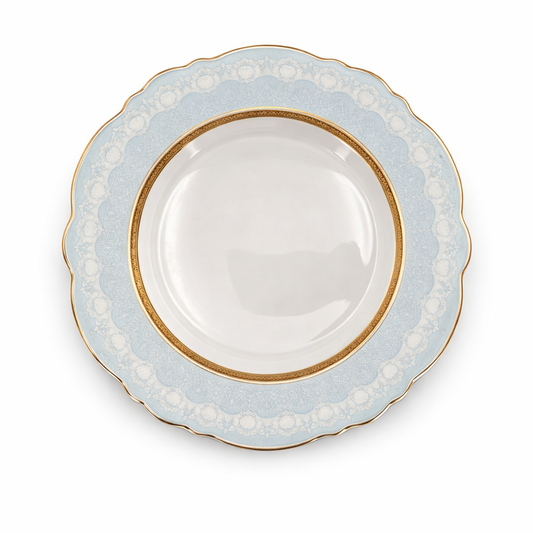 Classic Sky Blue & Gold Floral Border Dinner Plate – 8" Single Plate