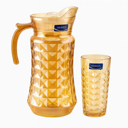 Golden-Tinted 7-Piece Water Set – 1.7 L Jug with 278 ml Glasses (Premium Diamond-Pattern Glassware) - Habitt