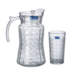Smoke-Tinted 7-Piece Water Set – Diamond-Cut Jug & Matching Tumblers (Pressed Glass)