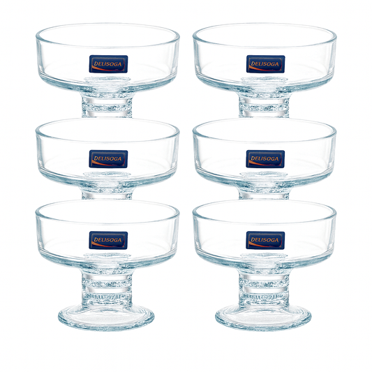 Clear Pressed-Glass Ice Cream Cups – 6-Piece Set, 200 ml Footed Dessert Bowls