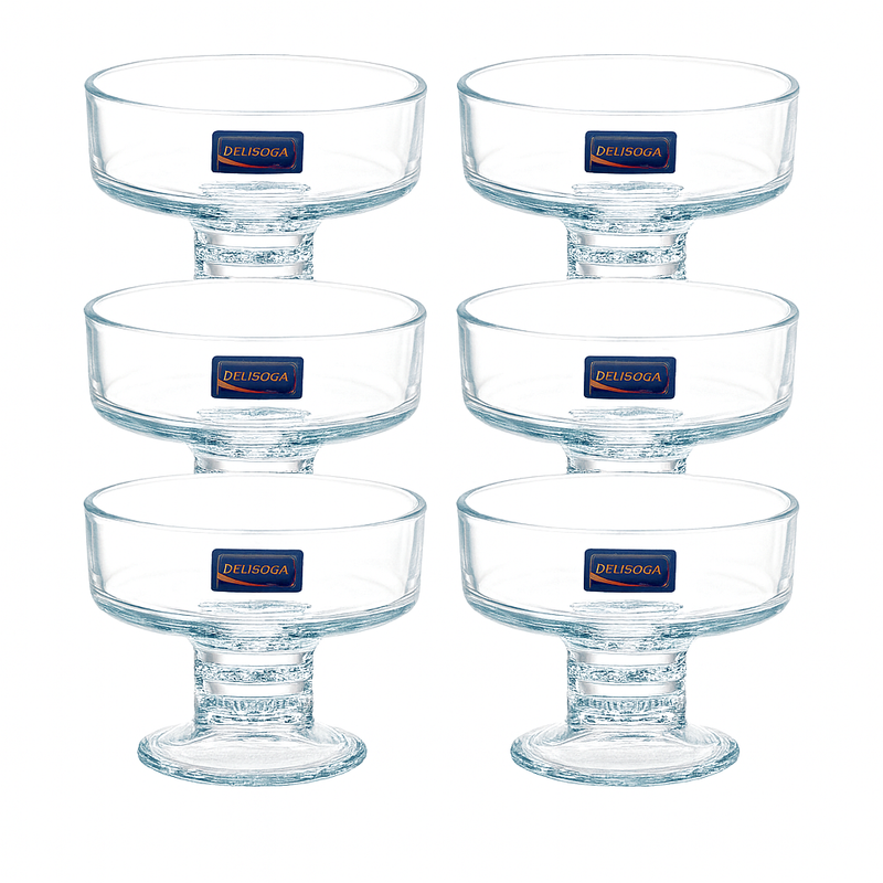 Clear Pressed-Glass Ice Cream Cups – 6-Piece Set, 200 ml Footed Dessert Bowls - Habitt