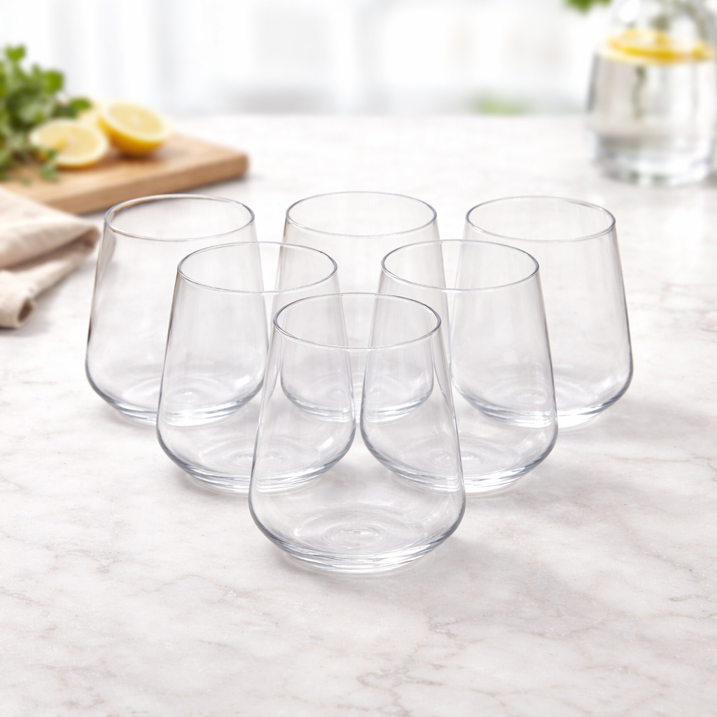 6Pcs Tumbler Set – 410ml Clear Stemless Drinking Glasses - Habitt