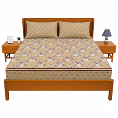 Floral Printed Double Bed Sheet – Elegant Beige Design