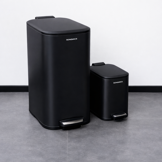 2-Piece Black Trash Can Set – 30L & 6L Pedal Bins with Soft-Close Lid - Habitt