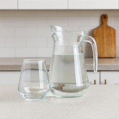 Modern Clear Glass Water Set – 7-Piece Set (1.4 L Jug + 340 mL Glasses)