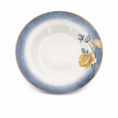 Floral Collar Plate 9 Inch – Elegant Blue & Gold Ceramic Serving Plate