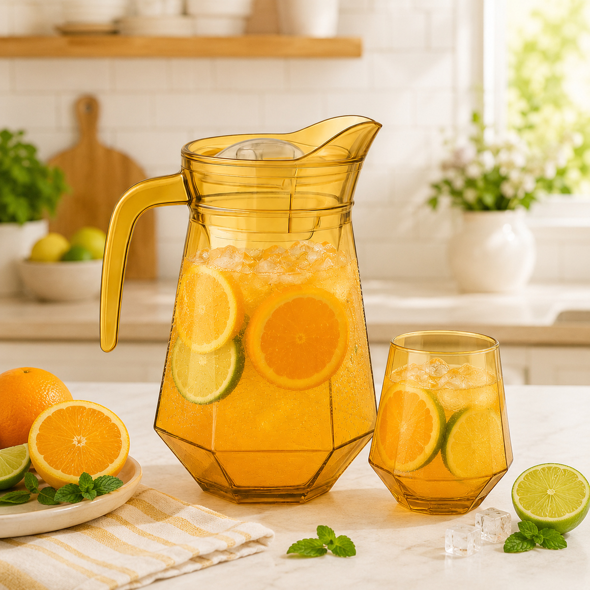 Golden-Tinted 7-Piece Water Set – 1.4 L Jug with 340 ml Glasses (Premium Coloured Glassware)