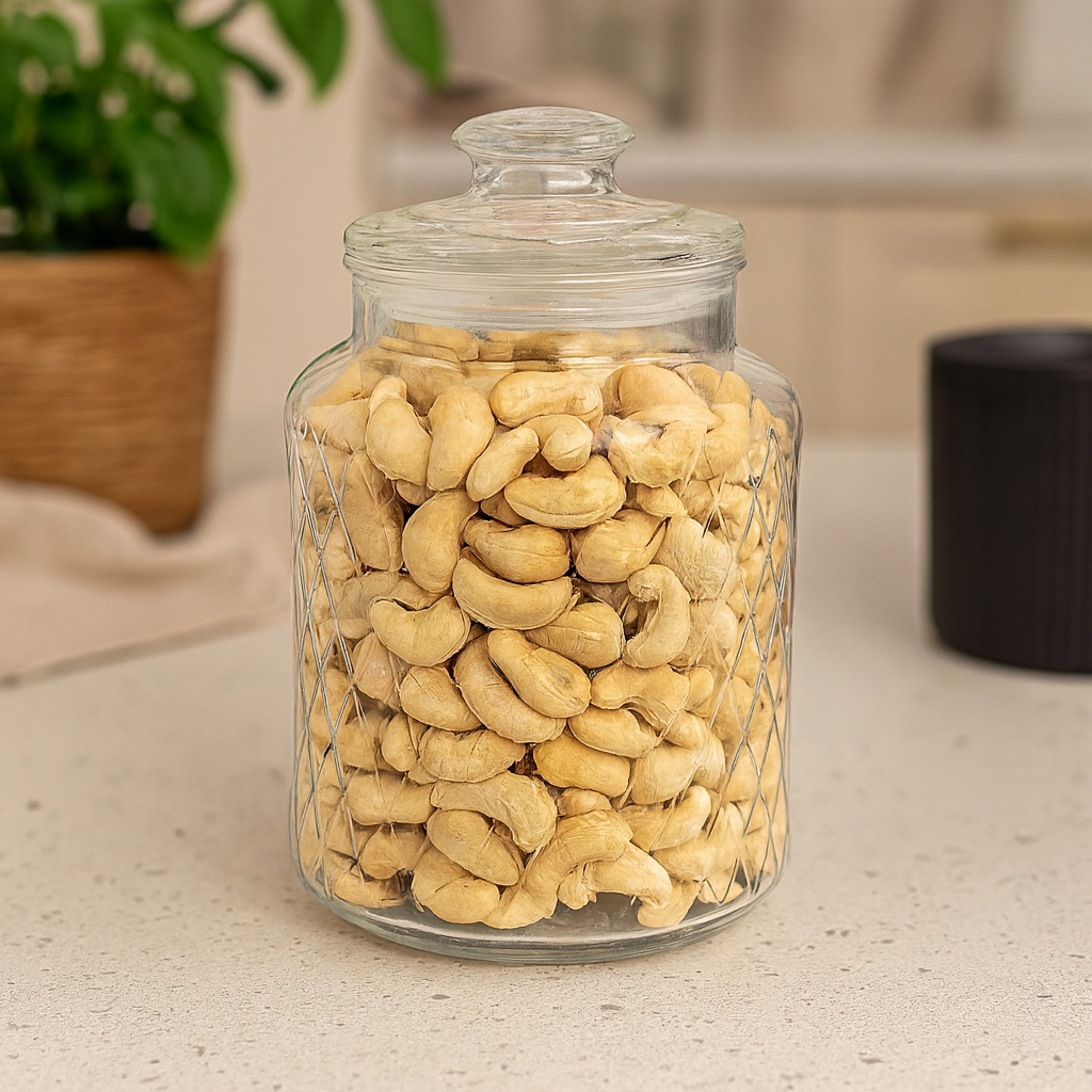 Clear Diamond-Pattern Pressed-Glass Storage Jar with Lid – 2200 ml Airtight Kitchen Container